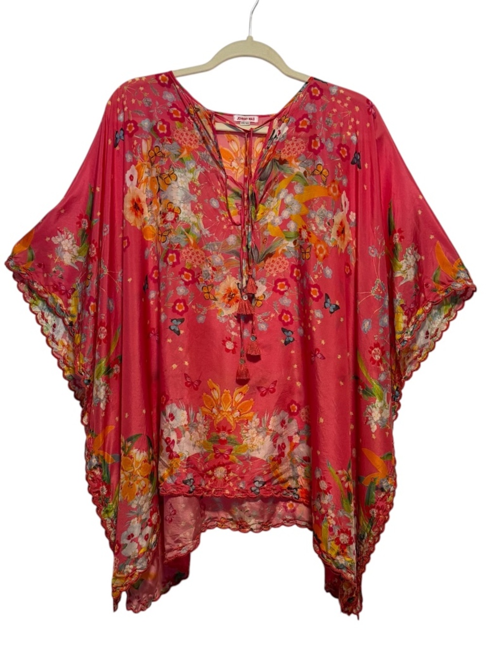 Johnny Was Nephi Silk Floral Butterfly Top Coverup Poncho Size One Size Pink